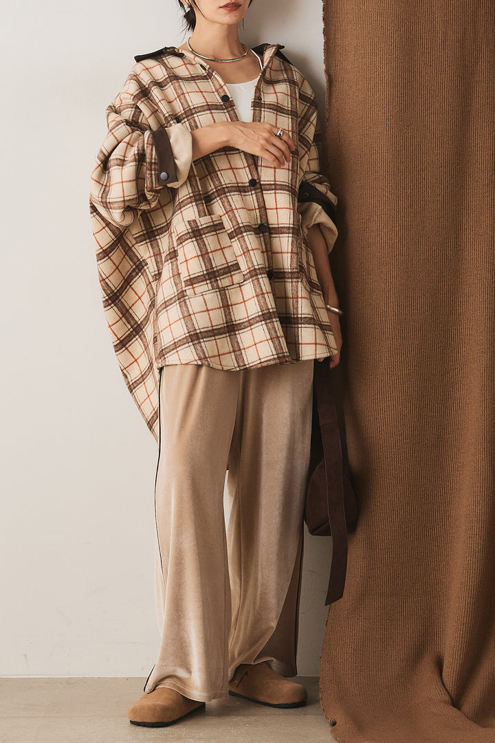 【即納】マルチチェックミディアム丈コート/ベージュ