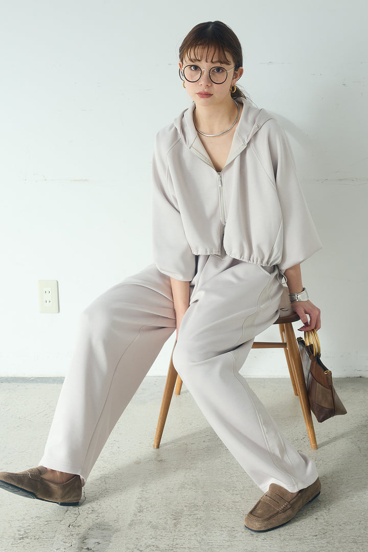 [SET]ドルマンショートフーディー+異素材切り替えスウェットパンツ(2set)