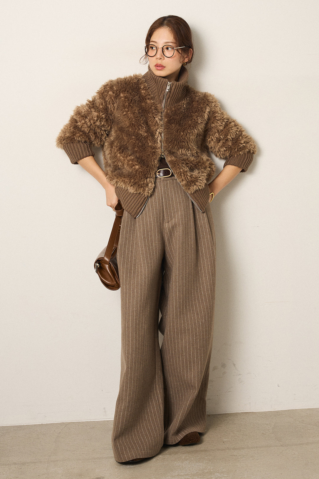 [SET]ハイネックボアブルゾン+ウールライクストライプパンツ(2set)