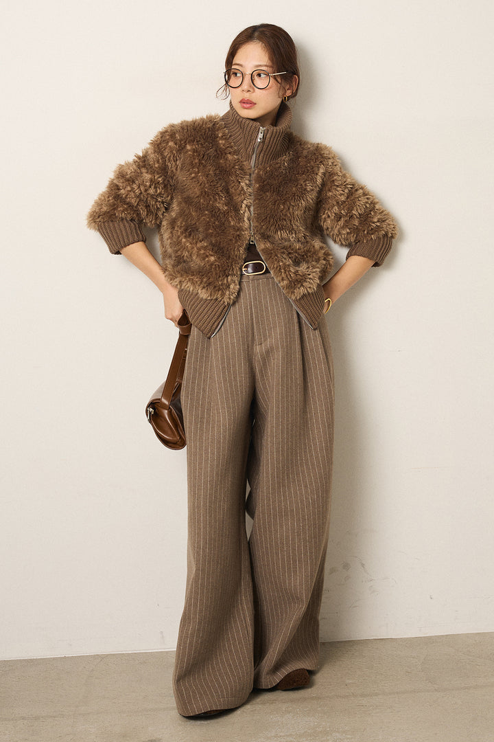 [SET]ハイネックボアブルゾン+ウールライクストライプパンツ(2set)