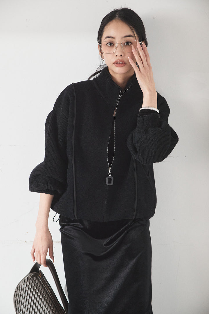 [SET]ハイネックパイピングデザインブルゾン+ベロアバレエネックワンピース(2set)