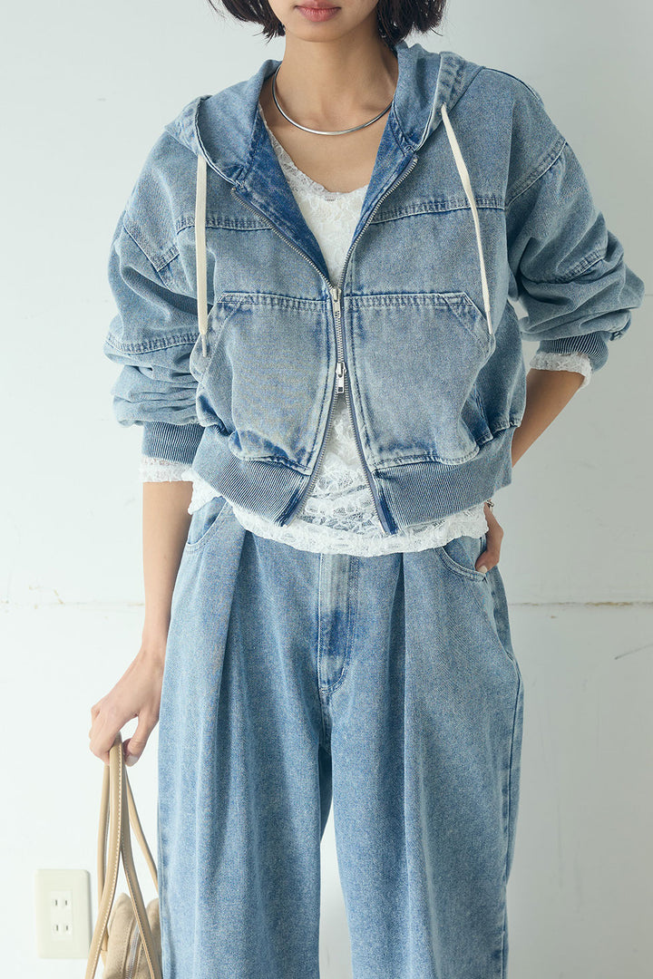 【着回しセット】[SET]デニムダブルジップパーカーブルゾン+デニムタックカーブパンツ+デニムダブルジップパーカーブルゾン(3set)