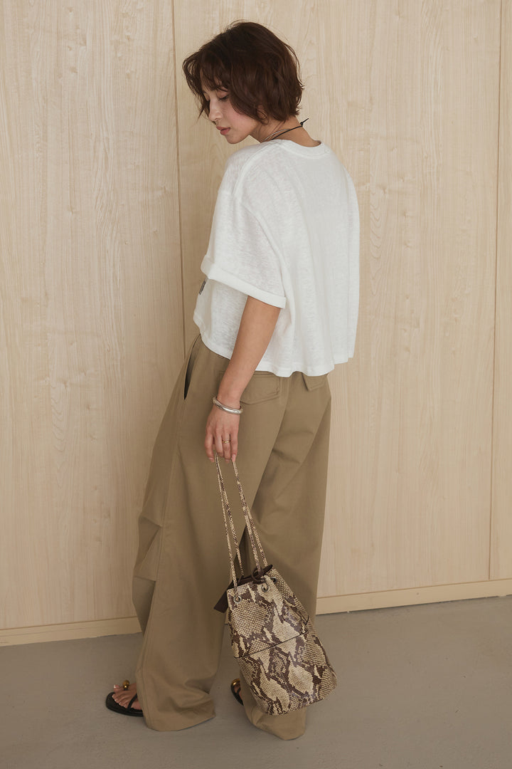 [SET]グラフィックサムデイワイドクロップドT+ニーサイドタックウエストドロストパンツ(2set)