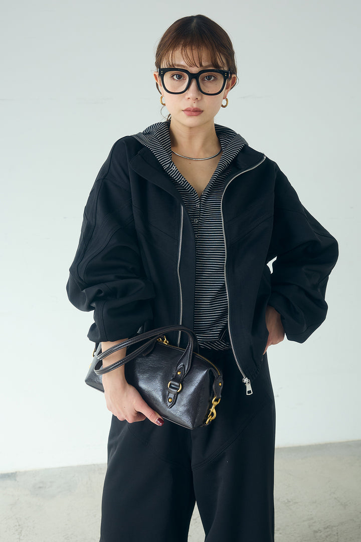 [SET]マルチ切り替えドルマンブルゾン+ランダムタックデザインワイドパンツ+ボーダーフーディーロンT(3set)