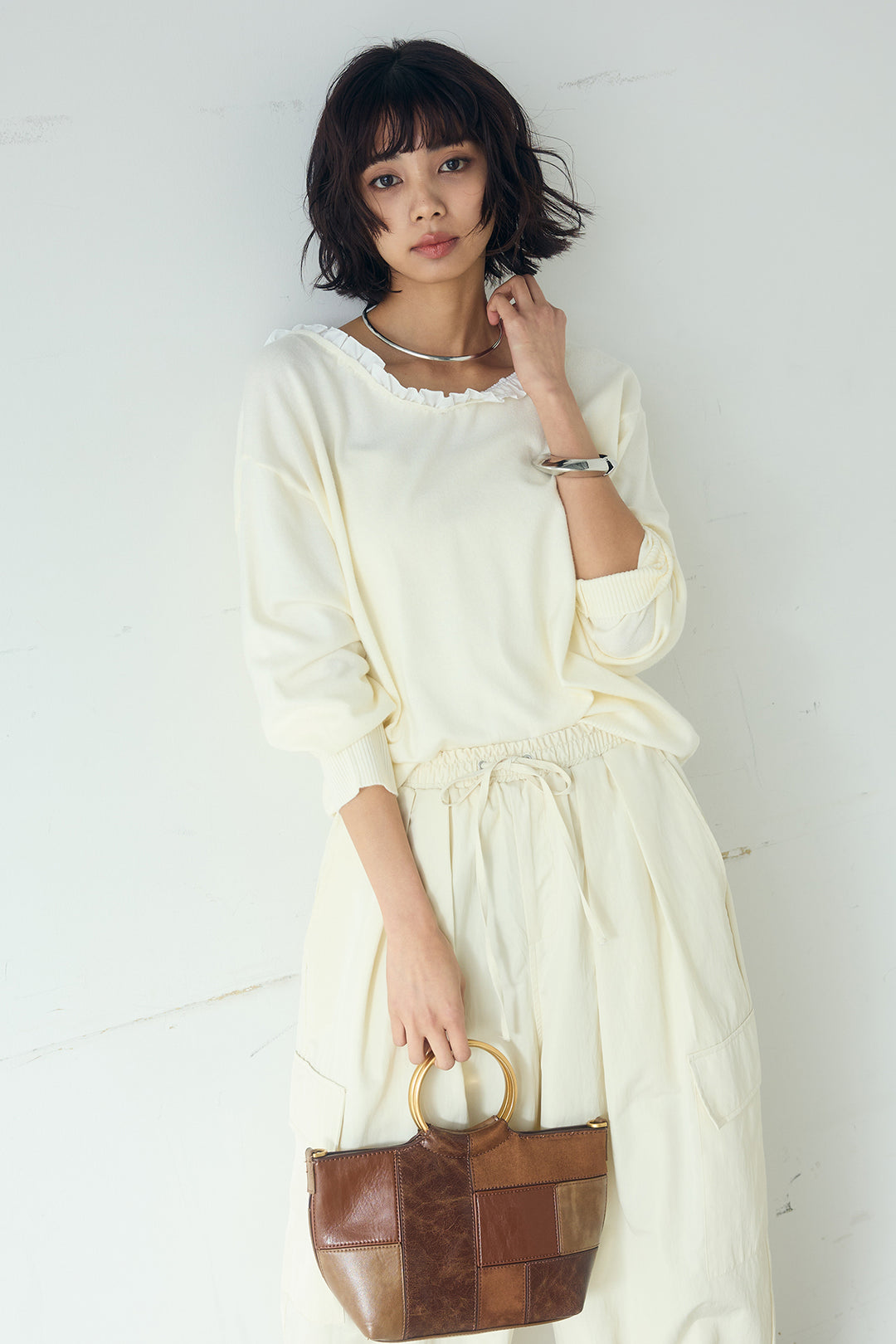 [SET]クールクール異素材コンビオフショルプルオーバー+撥水ジョガーパンツ(2set)