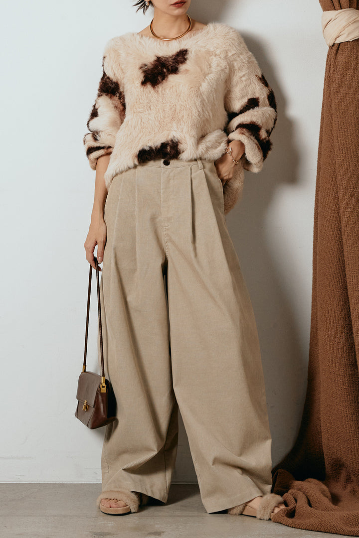 [SET]タイダイ柄シャギーニットトップス+フロントタック入りコーデュロイパンツ(2set)