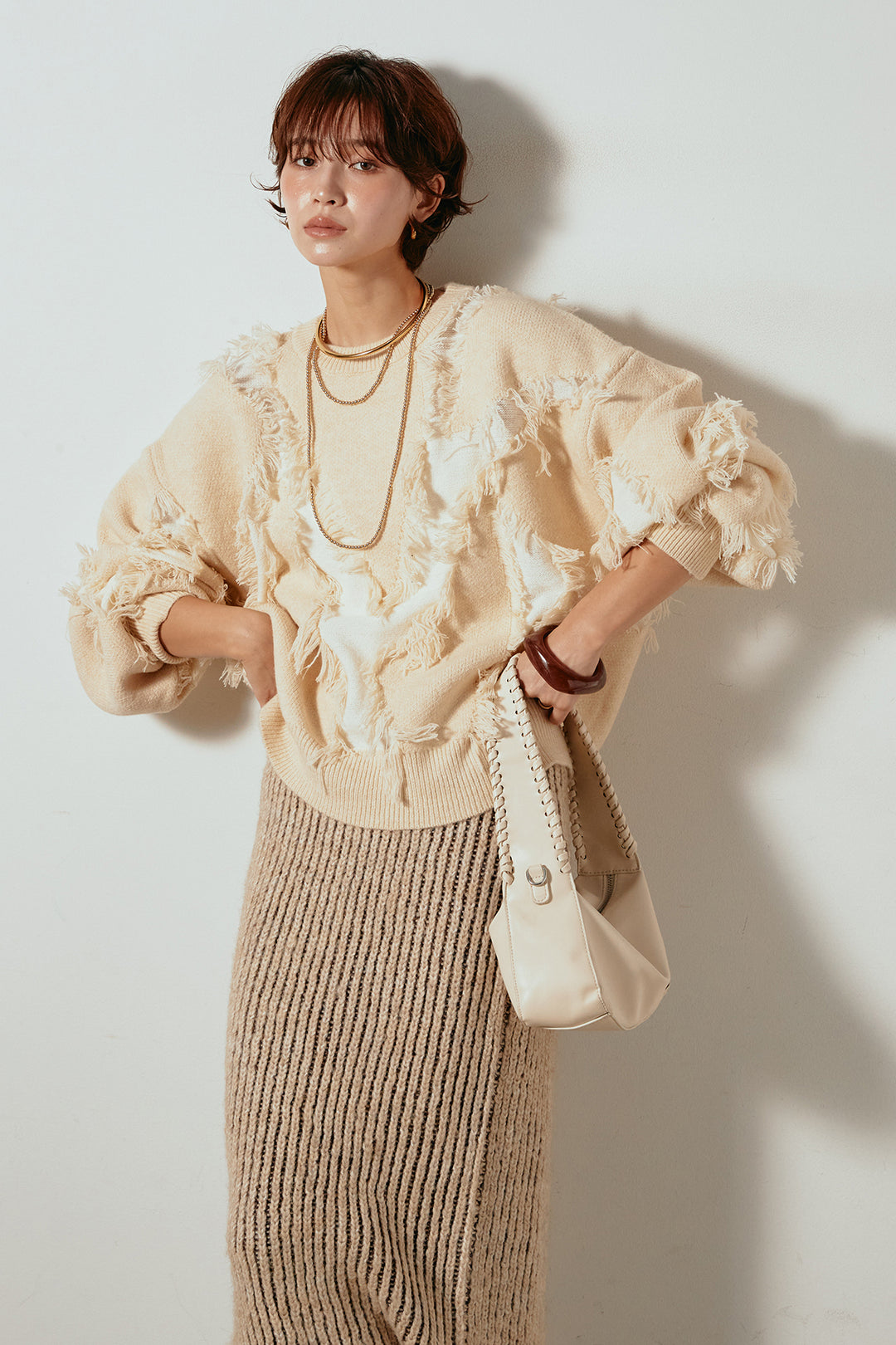 [SET]シャギージャガードニットトップス+アルパカタッチニットタイトスカート(2set)