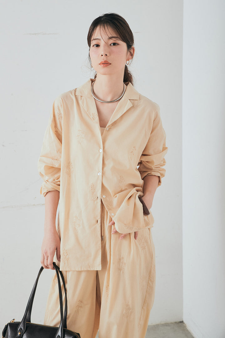 [SET]刺繍ローンオープンカラーシャツ+刺繍ローンタックイージーパンツ(2set)