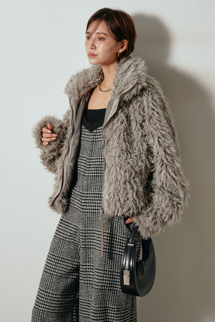 [SET]ミックスシープファースタンドブルゾン+前後2wayグレンチェック柄スカーチョサロペット(2set)