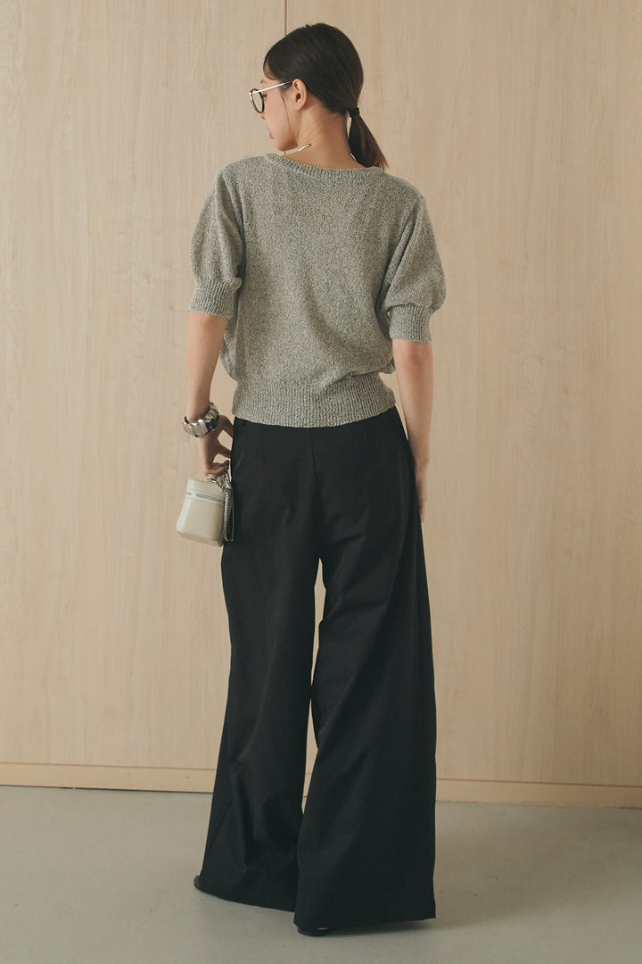 [SET]フロントテープデザイン半袖カーディガン+ベルトループデザインハイウエストタックパンツ(2set)