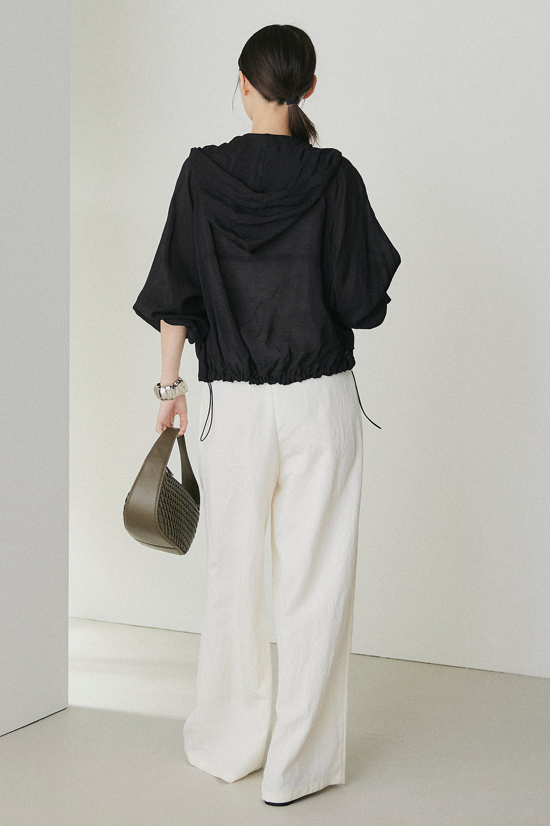 [SET]裾ドロストシアーWジップフーディーブルゾン+ウエスト折り返しワイドパンツ(2set)