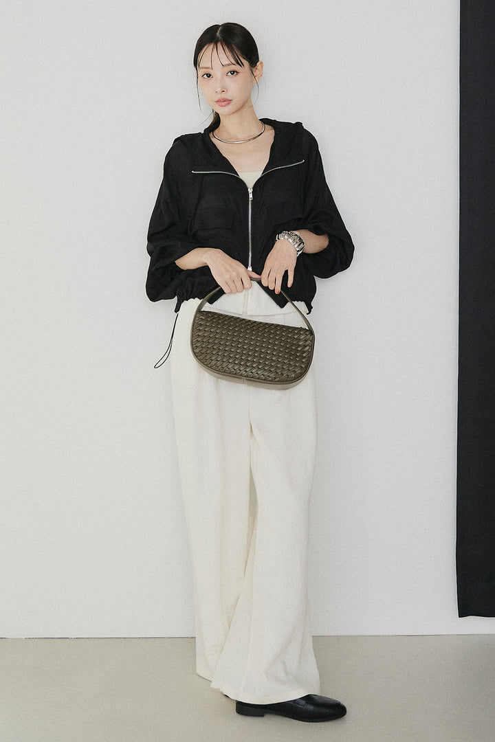 [SET]裾ドロストシアーWジップフーディーブルゾン+ウエスト折り返しワイドパンツ(2set)