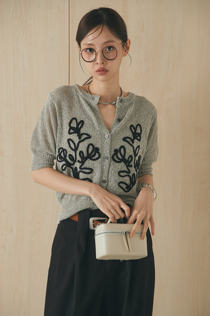 [SET]フロントテープデザイン半袖カーディガン+ベルトループデザインハイウエストタックパンツ(2set)