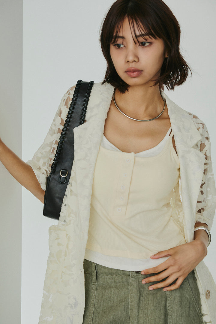 [SET]シアージャガードハーフスリーブテーラードジャケット+配色ヘンリーネックタンクトップ(2set)