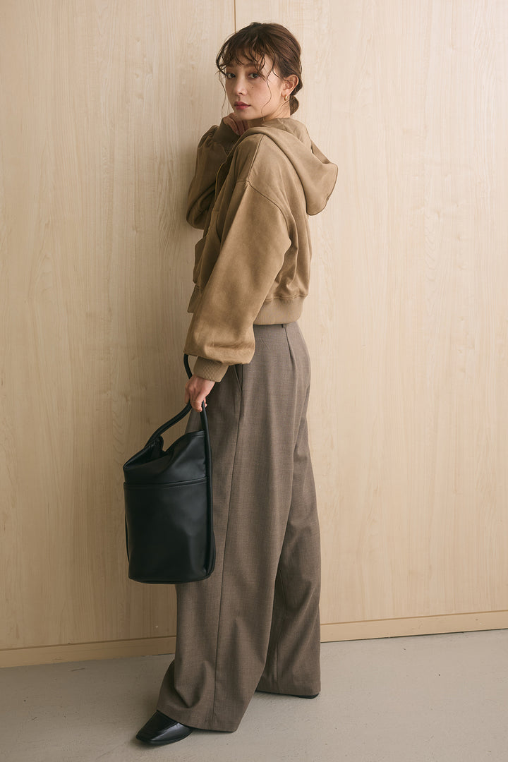 [SET]スエードポンチダブルジップショート丈パーカー+ウエストベルトデザインパンツ(2set)