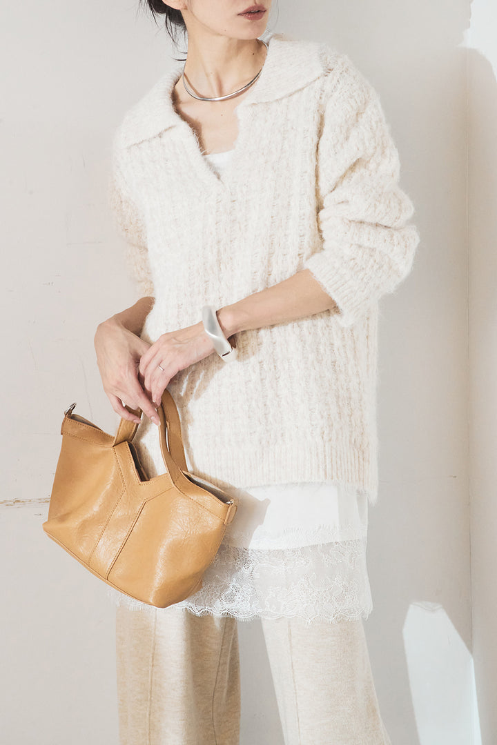 [SET]襟付きVネックニットトップス+センターラインニットパンツ(2set)