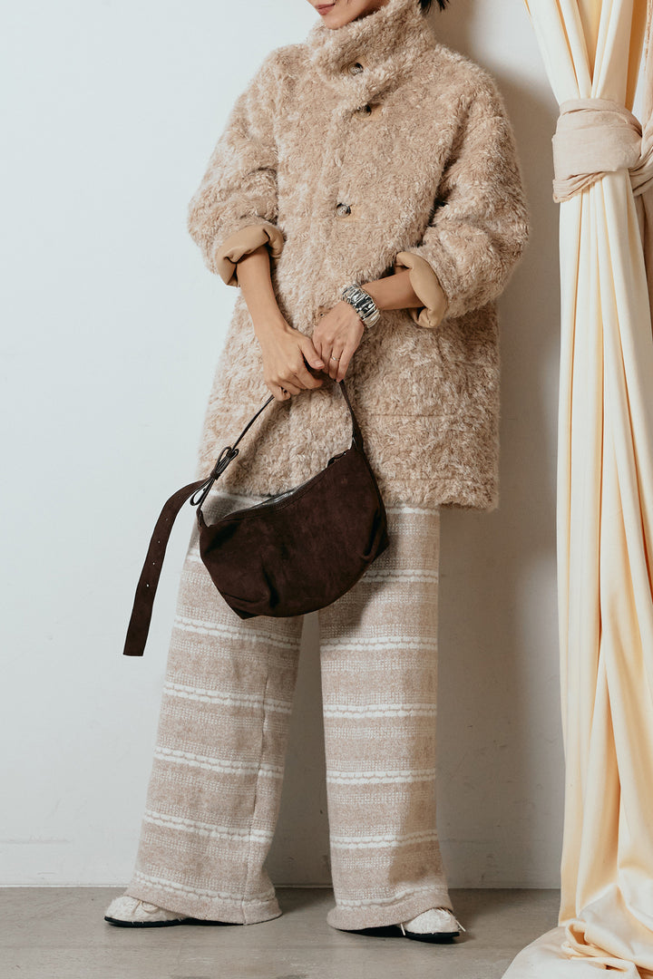 [SET]リバーシブルボアアウター+マルチライン柄リラックスニットパンツ(2set)