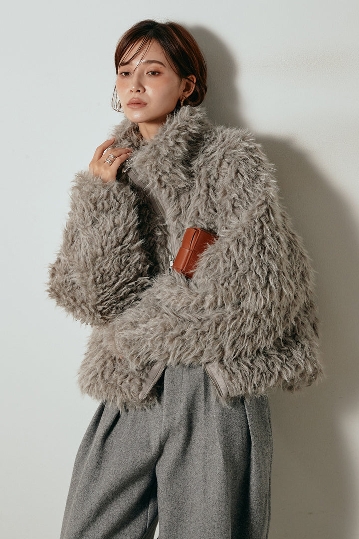 [SET]ミックスシープファースタンドブルゾン+フェイクウールタックトラウザーズパンツ(2set)