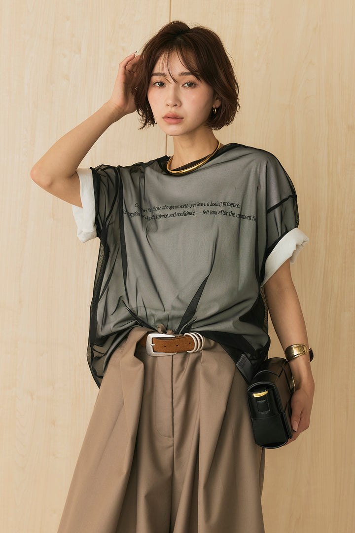 【即納】綿天竺Tシャツ×チュールトップス