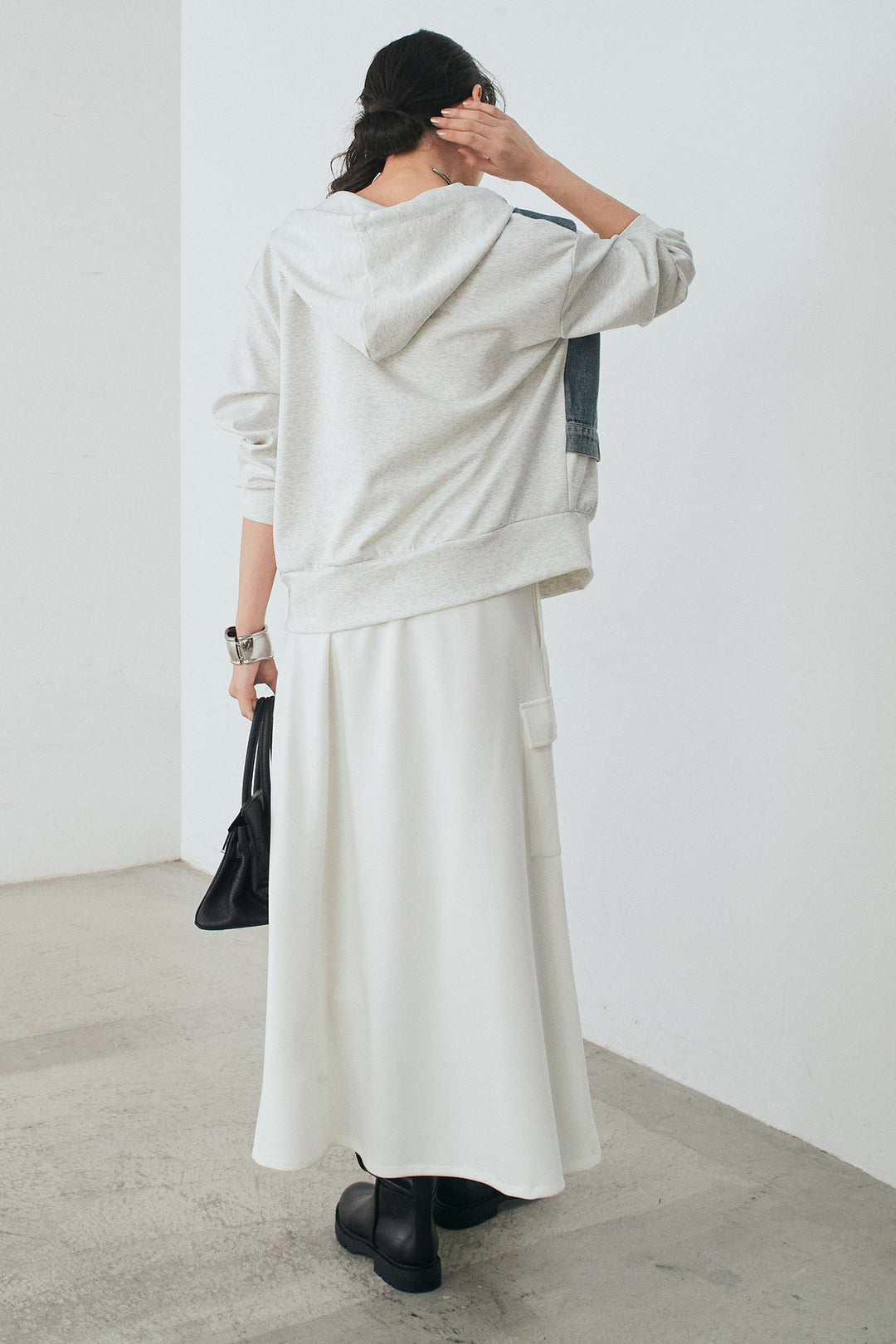 [SET]デニム切替ポンチダブルジップパーカー+リラックススウェットスカート(2set)