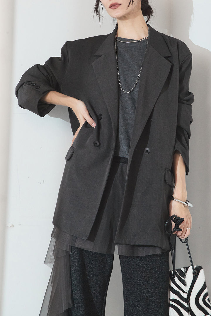 [SET]ルーズシルエットダブルテーラードジャケット+ストレッチロングTシャツ(2set)