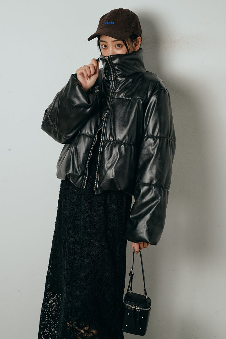 レザーライクWジップスタンドカラー中綿ブルゾン