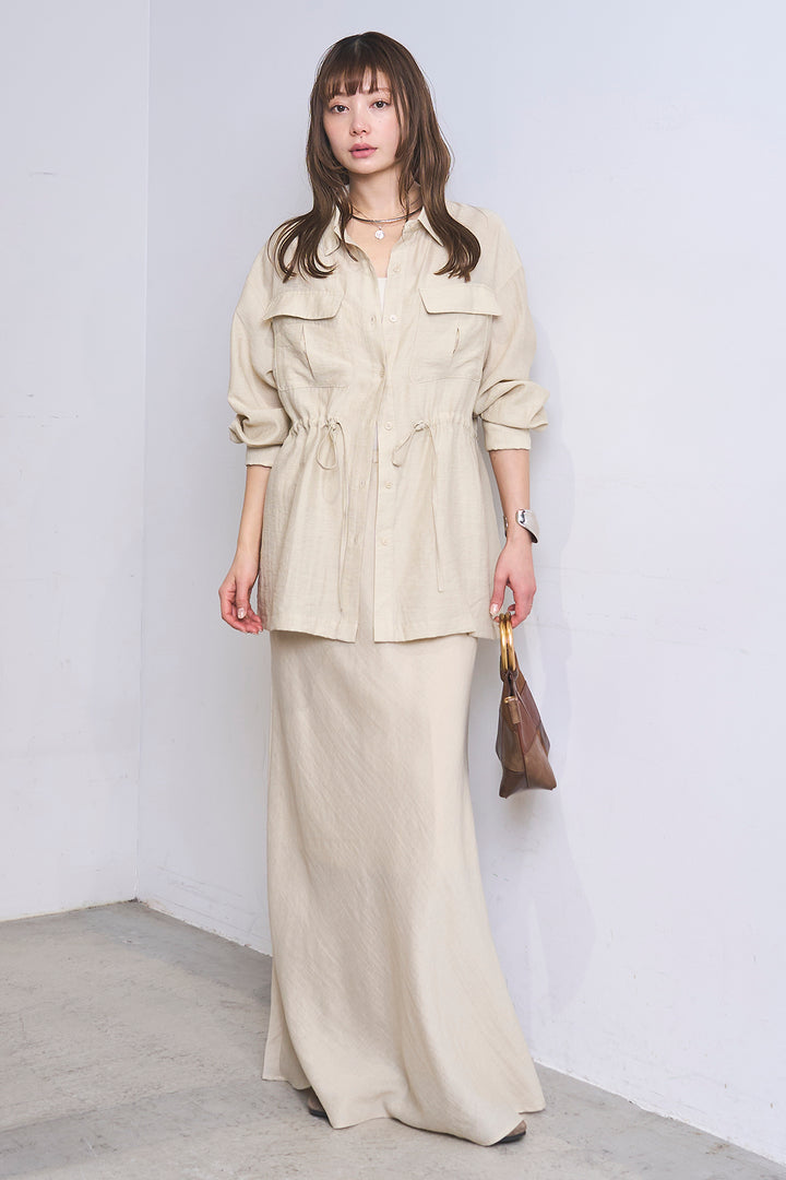 [SET]リネンブレンドシアーサファリシャツ+リネンブレンドロングナロースカート(2set)