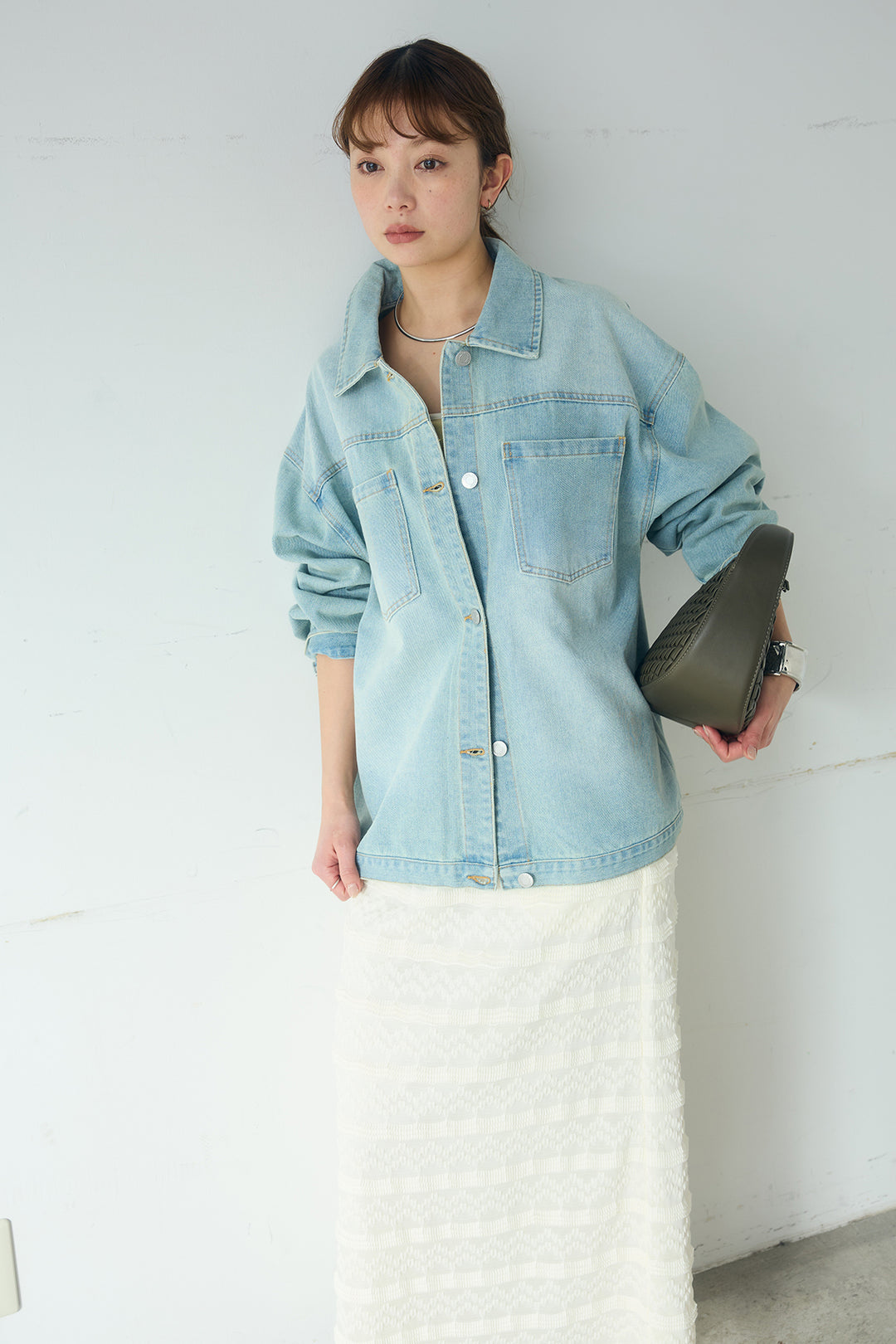 [SET]デニムオーバーサイズジャケット+ジャガードカットソータイトスカート(2set)