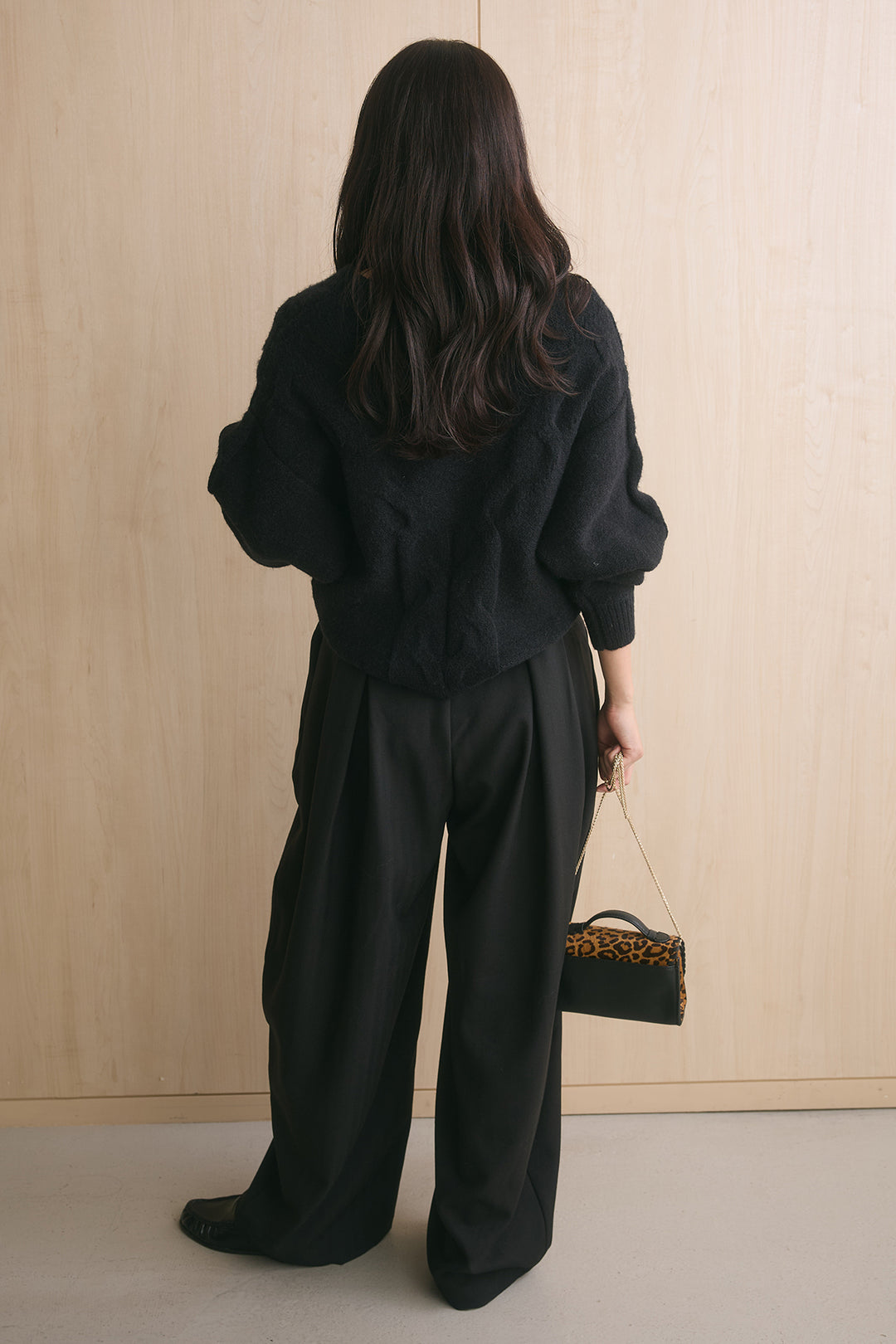 [SET]ケーブルカシュクールニットトップス+ビッグベルトループカーブスラックス(2set)