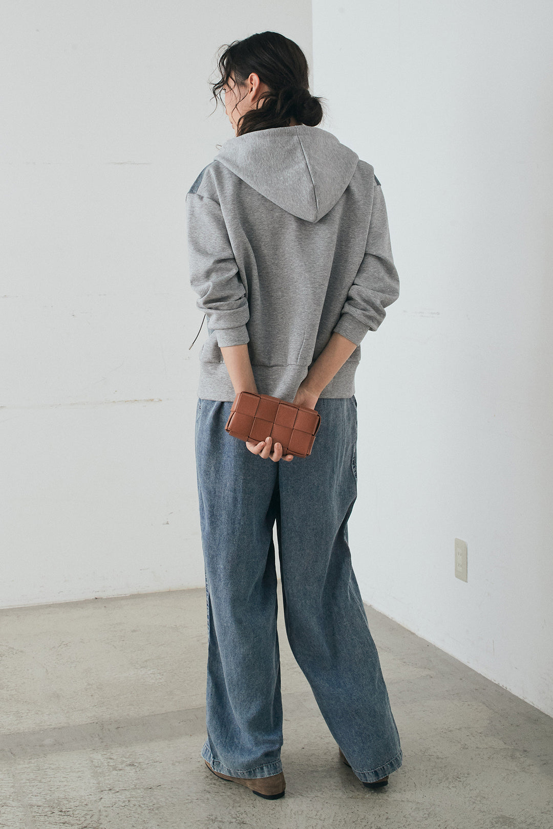 [SET]デニム切替ポンチダブルジップパーカー+テンセルデニムイージーワイドパンツ(2set)