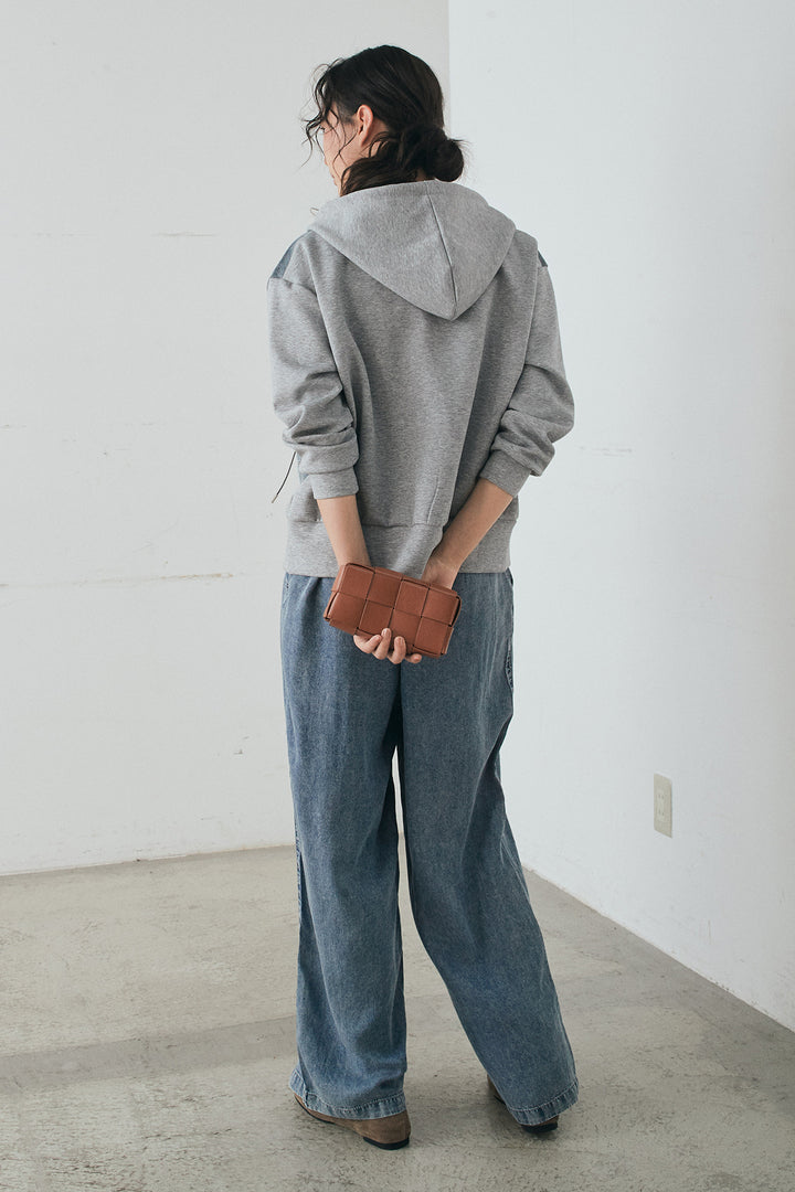 [SET]デニム切替ポンチダブルジップパーカー+テンセルデニムイージーワイドパンツ(2set)