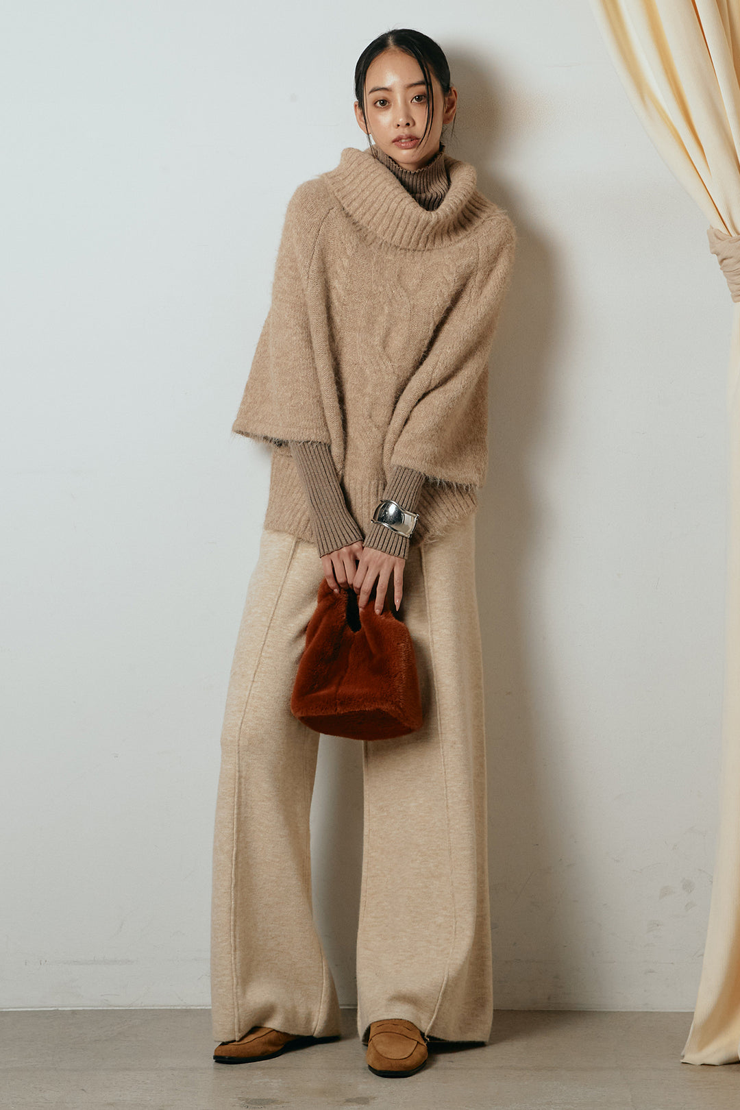 [SET]起毛ミディアムスリーブニットトップス+センターラインニットパンツ(2set)