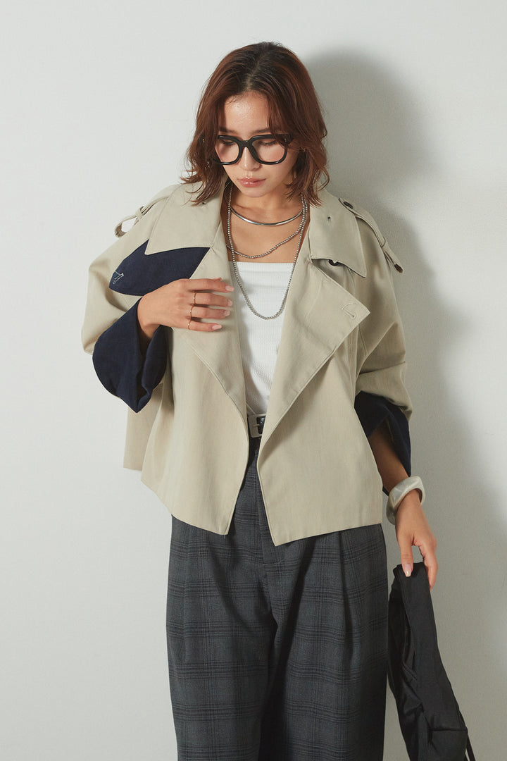 [SET]ハイネック配色ジャケット+フェイクレザーベルト付きタータンチェックパンツ(2set)