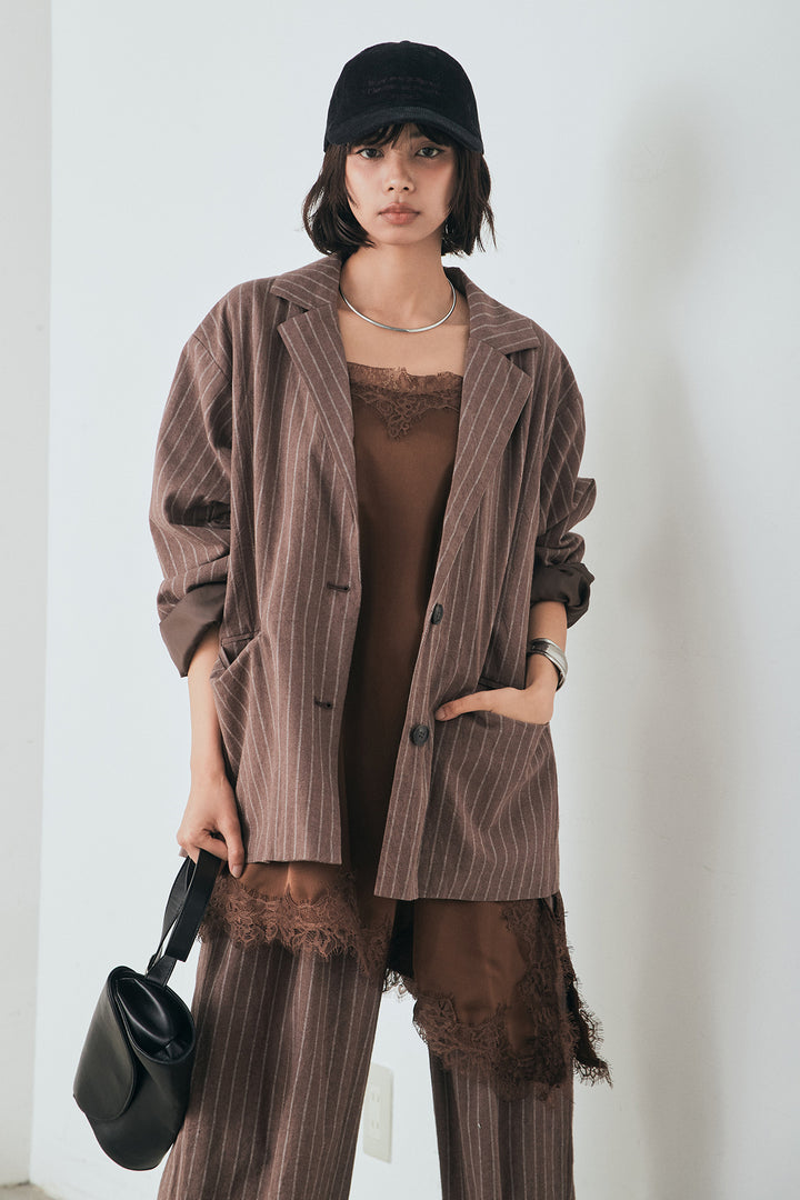 [SET]リネンライクストライプテーラードジャケット+リネンライクストライプタックイージーパンツ(2set)