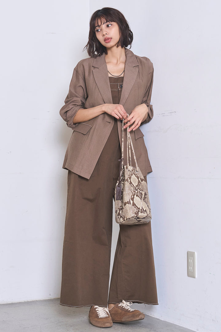 [SET]リネンブレンドテーラードシアージャケット+綿ツイルアシメサロペット(2set)