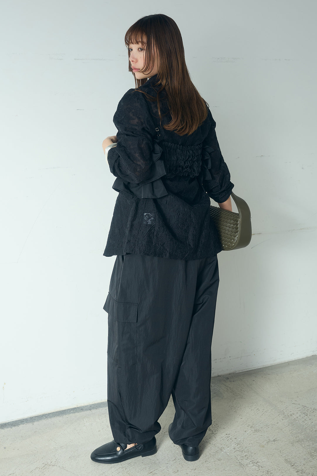 [SET]刺繍シアーテーラードジャケット+撥水フリルビスチェ+撥水ジョガーパンツ(3set)