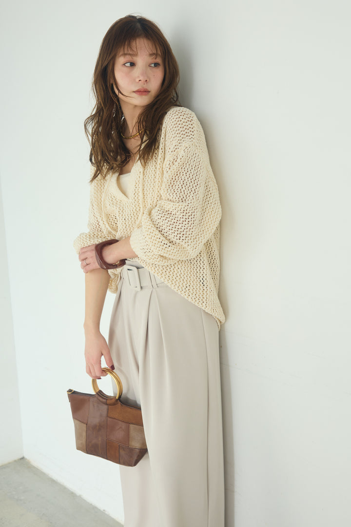 【即納】ミックスメッシュキーネックプルオーバー