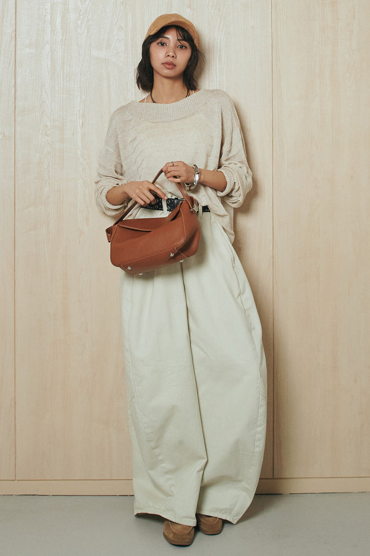 [SET]麻混リラックスニットトップス+ベルト付きカラーデニムパンツ(2set)