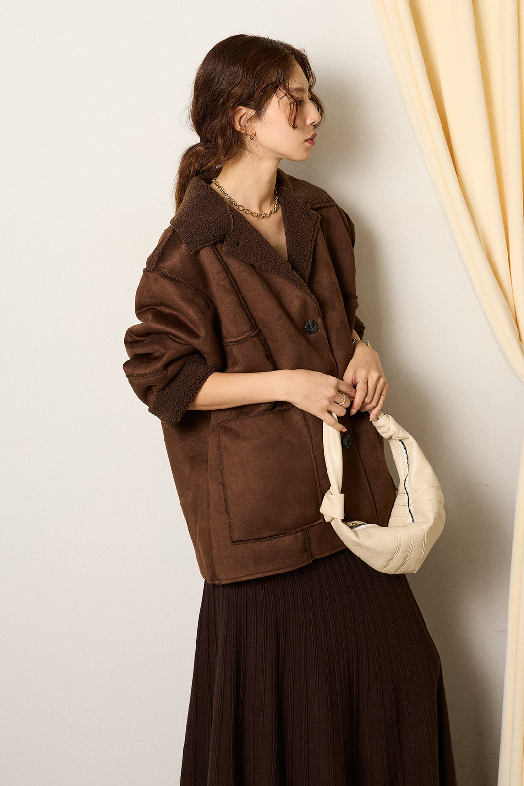 [SET]エコムートンカバーオール+編み地切り替えフレアニットスカート(2set)