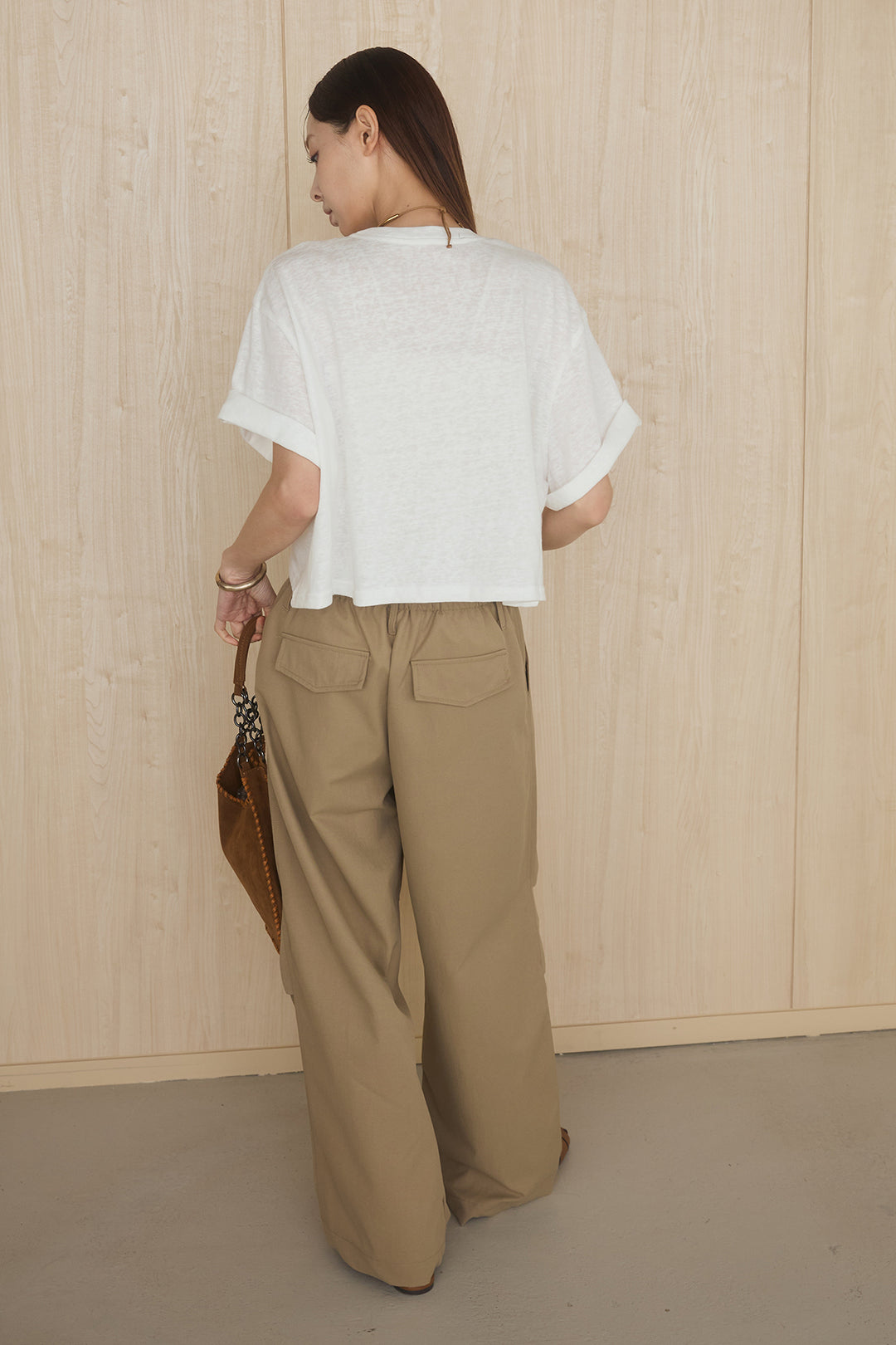 [SET]グラフィックサムデイワイドクロップドT+ニーサイドタックウエストドロストパンツ(2set)