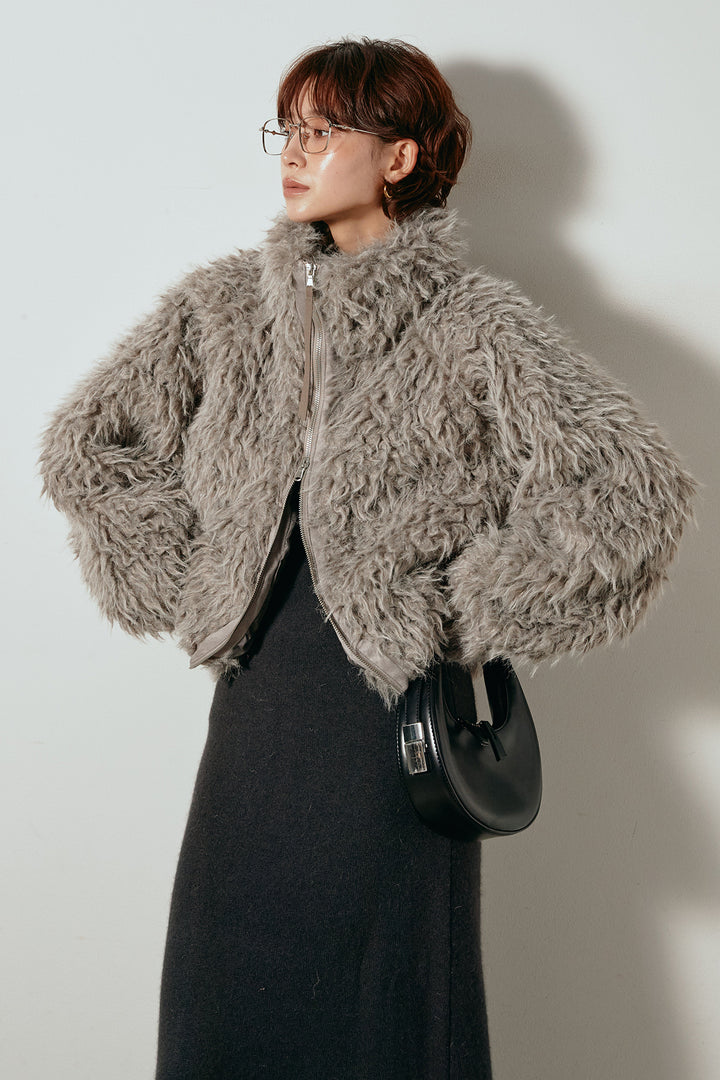 [SET]ミックスシープファースタンドブルゾン+ノースリーブニットロングワンピース(2set)