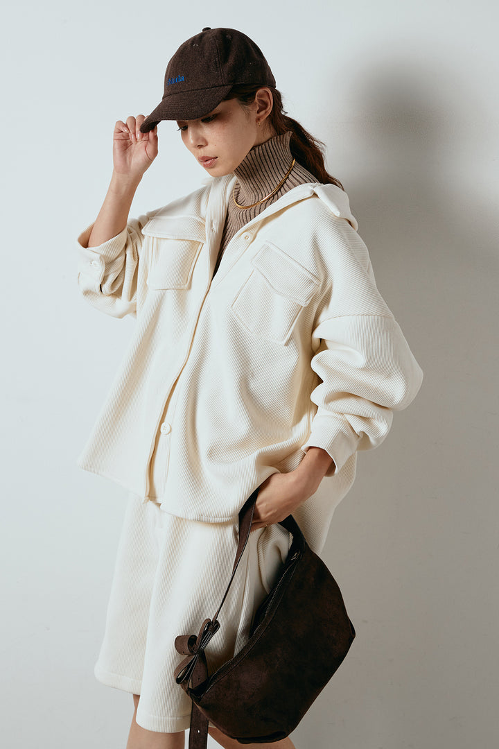 [SET]襟付きコーデュロイポケットシャツ+リブニットシームレスタートルプルオーバー+リラックスコーデュロイハーフパンツ(3set)