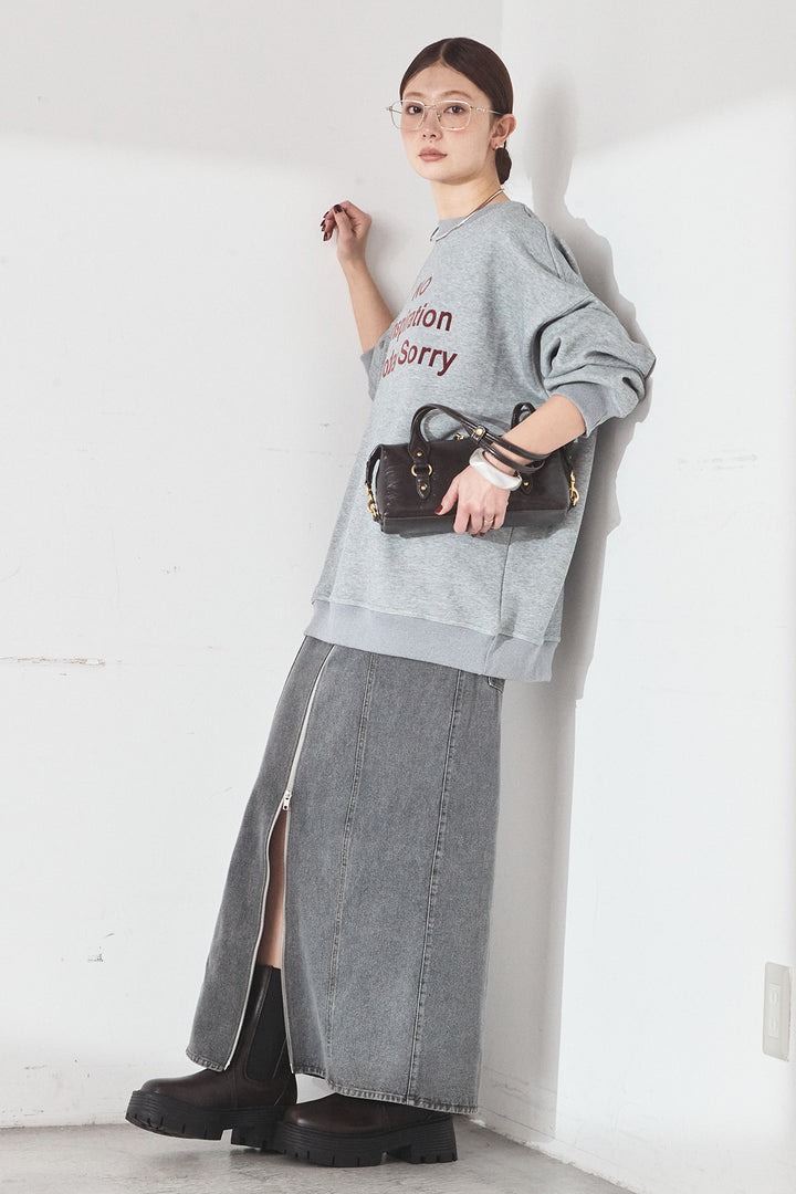 [SET]裏起毛フロントロゴスウェットトップス+フロントジップデニムスカート(2set)