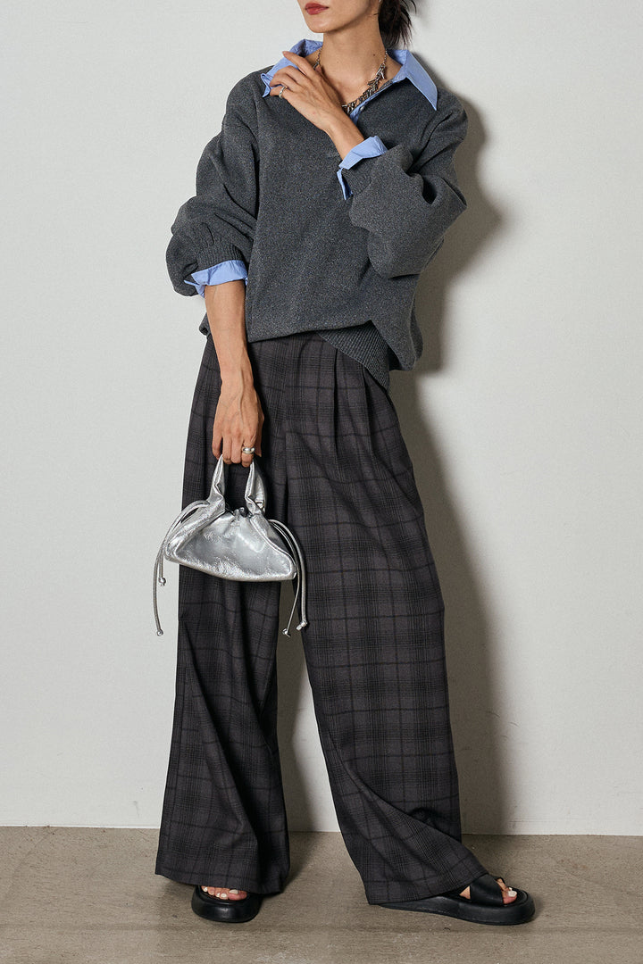 【即納】タック入りタータンチェックワイドパンツ
