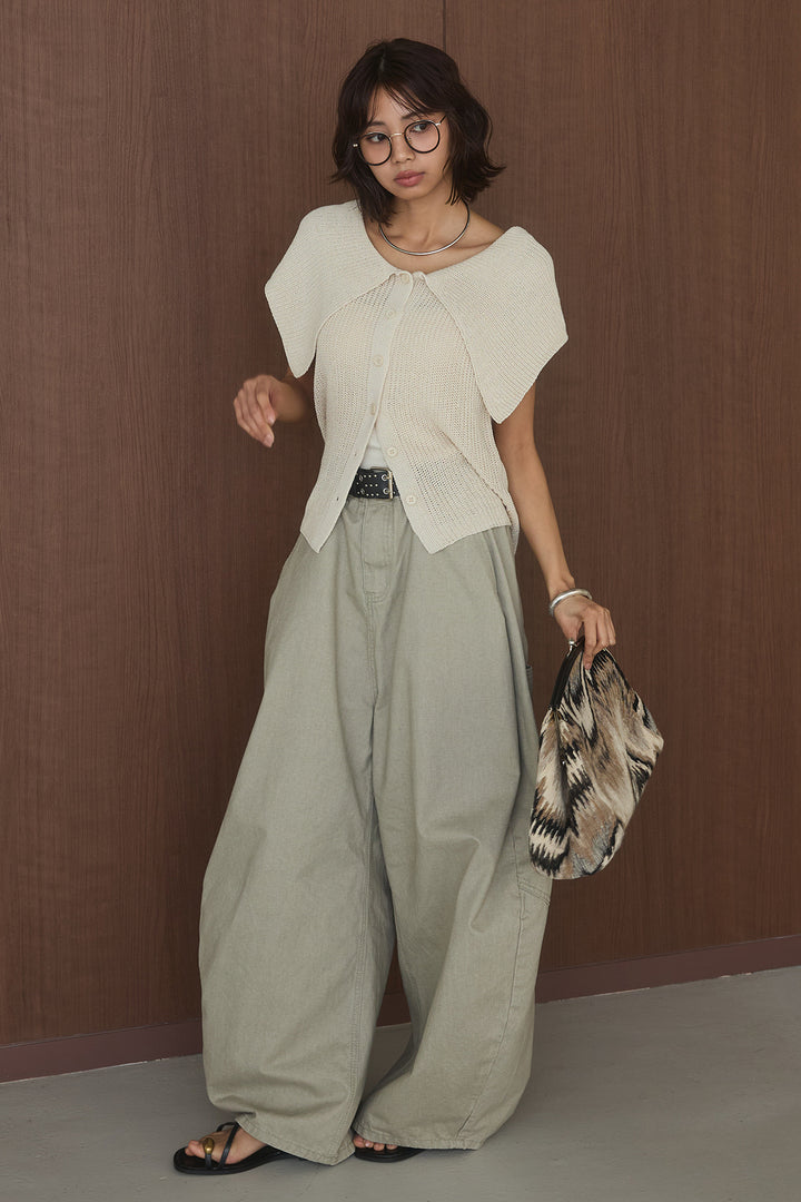 [SET]ビッグカラーボタンニットトップス+ベルト付きカラーデニムパンツ(2set)