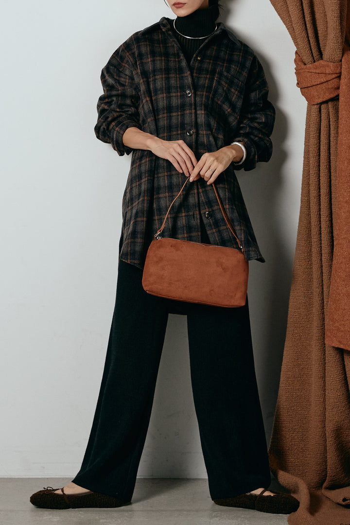 [SET]シャギーチェックシャツジャケット+ワイドリブニットイージーパンツ(2set)