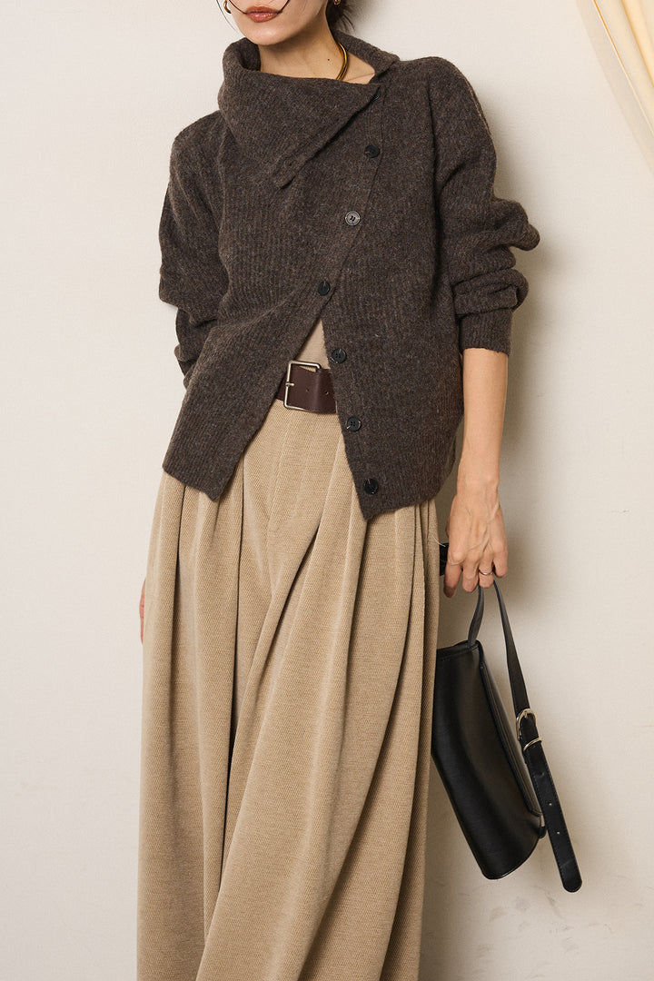 [SET]ボタンデザインネックニットプルオーバー+ベルトループコーデュロイワイドパンツ(2set)