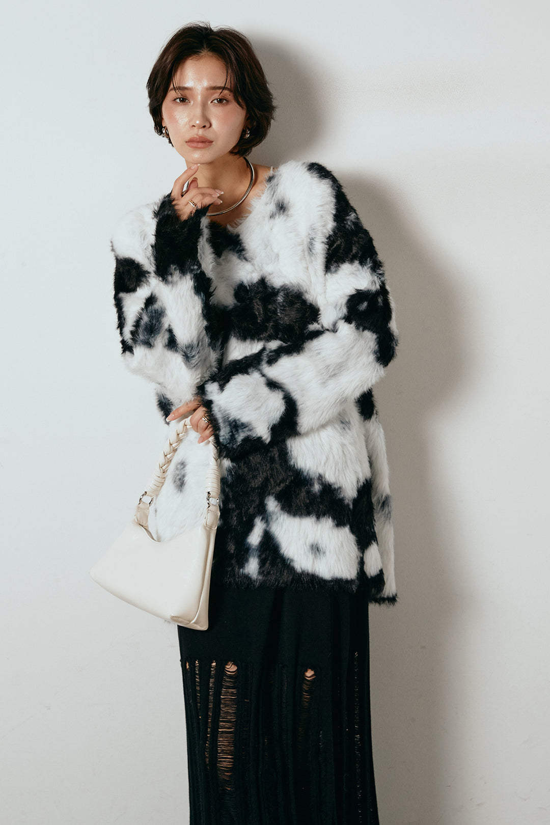 [SET]タイダイ柄シャギーニットトップス+裾シアーリブスカート(2set)