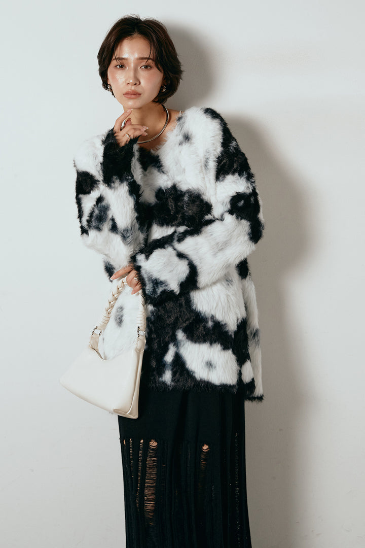 [SET]タイダイ柄シャギーニットトップス+裾シアーリブスカート(2set)