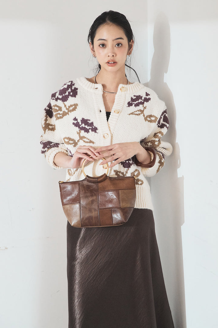 [SET]花柄ジャガードニットカーディガン+裾レースデザインサテンスカート(2set)